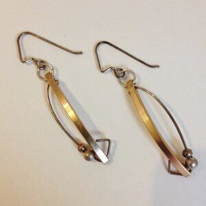 Unique Bar Earrings Gold Sterling Silver Wire Beads Handmade Pierced Dangle New